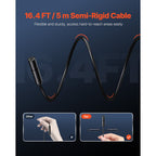 Endoscope Camera with Light, 1920P HD Borescope for Android & IOS, 8 LED Lights Inspection Camera with 5m Semi-Rigid Cable, 2X Zoom, IP67 Waterproof Snake Scope Camera for Auto, Plumbing