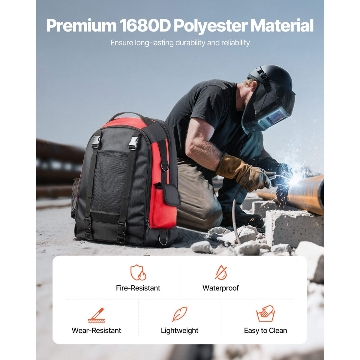 25.2L Welding Backpack 1680D Polyester Welder Backpack for Tool and Helmet
