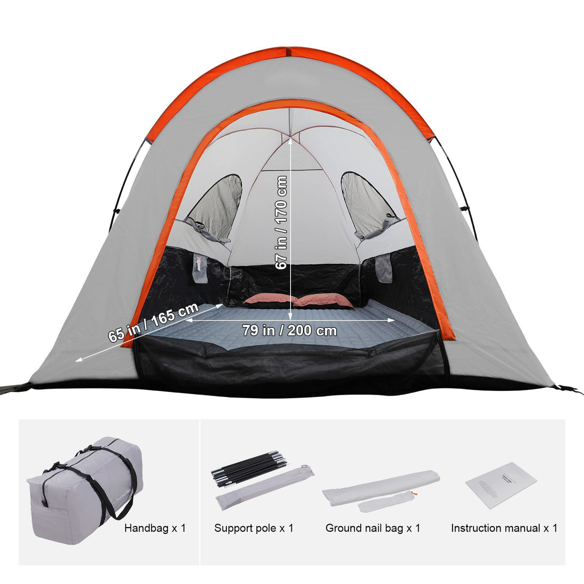 Truck Bed Tent, 6.4'-6.7' Pickup Truck Tent with Rain Layer and Carry Bag, Waterproof PU2000mm Double Layer Truck Tent, Accommodate 2-3 Person, for Camping Traveling Outdoor Activities