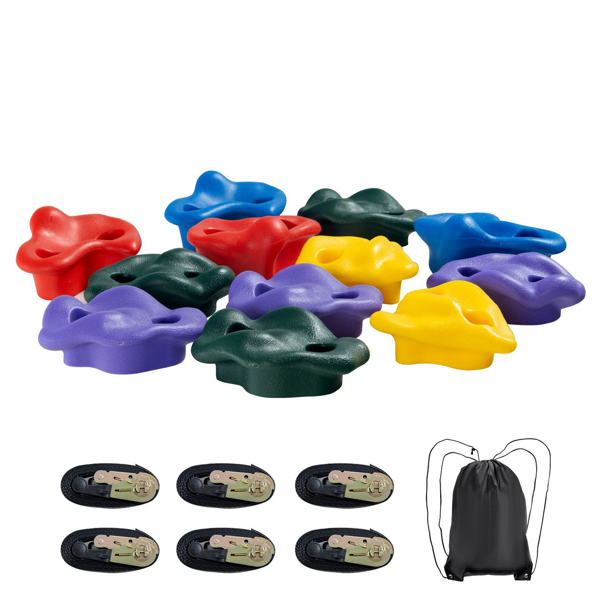 Ninja Tree Climbing Kit, 12 Tree Climbing Holds, 6 Ratchet Straps, and a Climbing Ladder, Climbing Rocks for Kids and Adults Climber, Various Colors and Shapes, for Outdoor Ninja Warrior