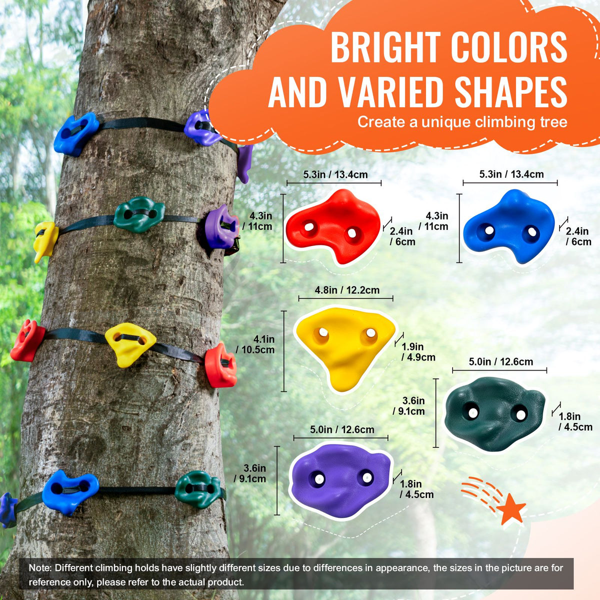 Ninja Tree Climbing Kit, 12 Tree Climbing Holds, 6 Ratchet Straps, and a Climbing Ladder, Climbing Rocks for Kids and Adults Climber, Various Colors and Shapes, for Outdoor Ninja Warrior