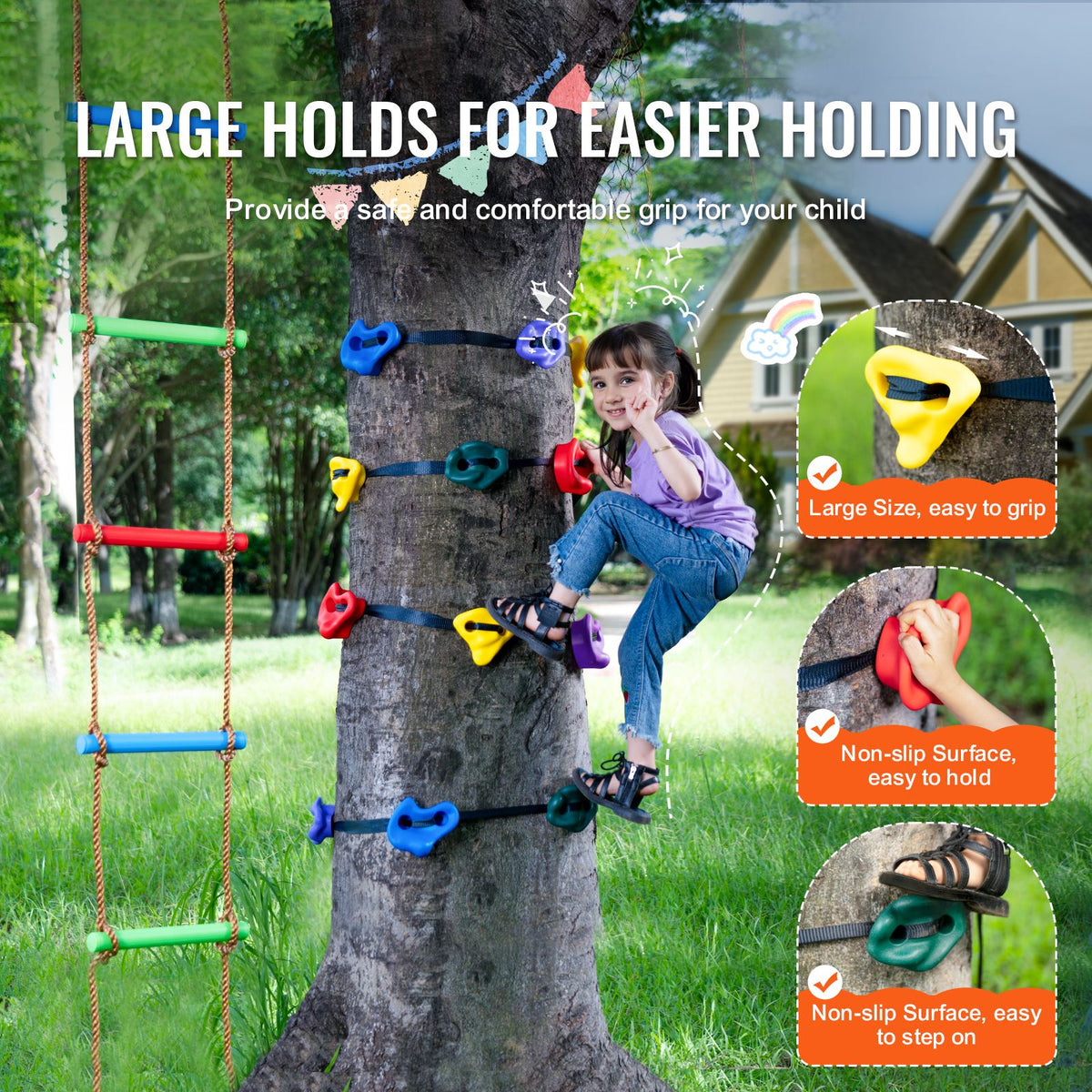 Ninja Tree Climbing Kit, 12 Tree Climbing Holds, 6 Ratchet Straps, and a Climbing Ladder, Climbing Rocks for Kids and Adults Climber, Various Colors and Shapes, for Outdoor Ninja Warrior