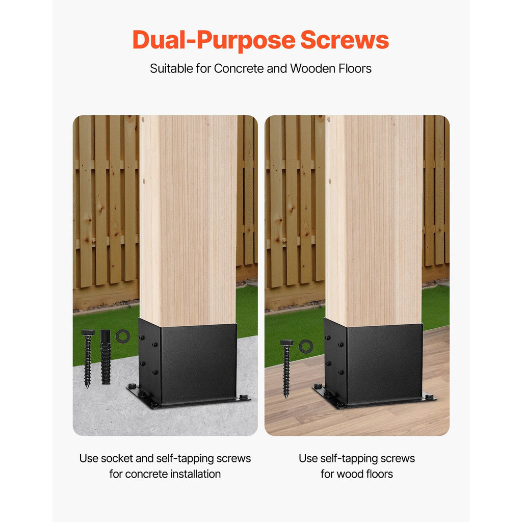 4x4 Post Base 4 Pcs, Inner Size 3.6x3.6 inch / 92x92 mm Post Brackets, Heavy Duty Carbon Steel Decking Posts, Wood Posts Brackets for Pavilion Deck Railing Support Deck Base Plate, Black