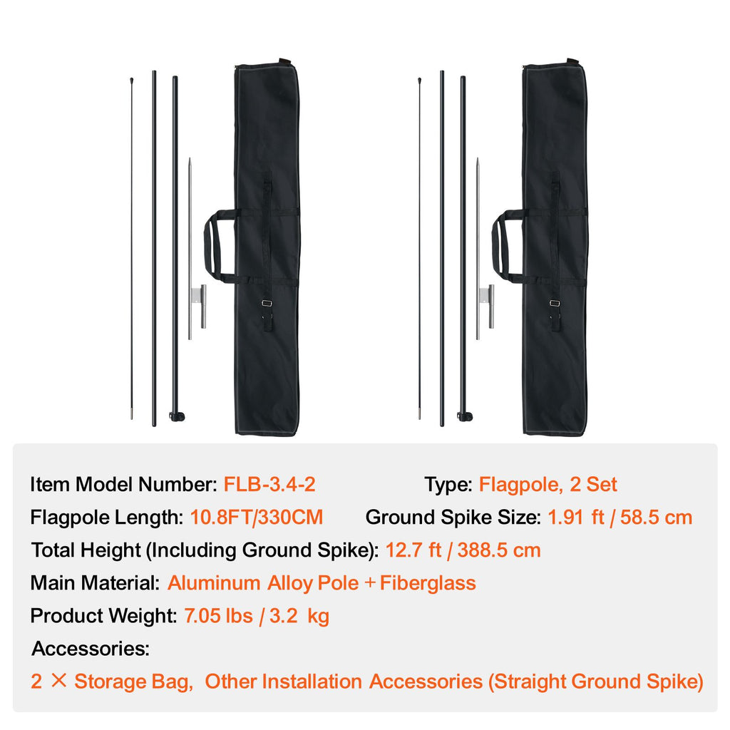 Feather Flag Pole Kit, 2 Packs Swooper Flag Pole 12.7 ft, Sign Flag Poles for Business Advertising Flags Outdoor, with Ground Stakes and A Carrying Bag (Flag Not Included)