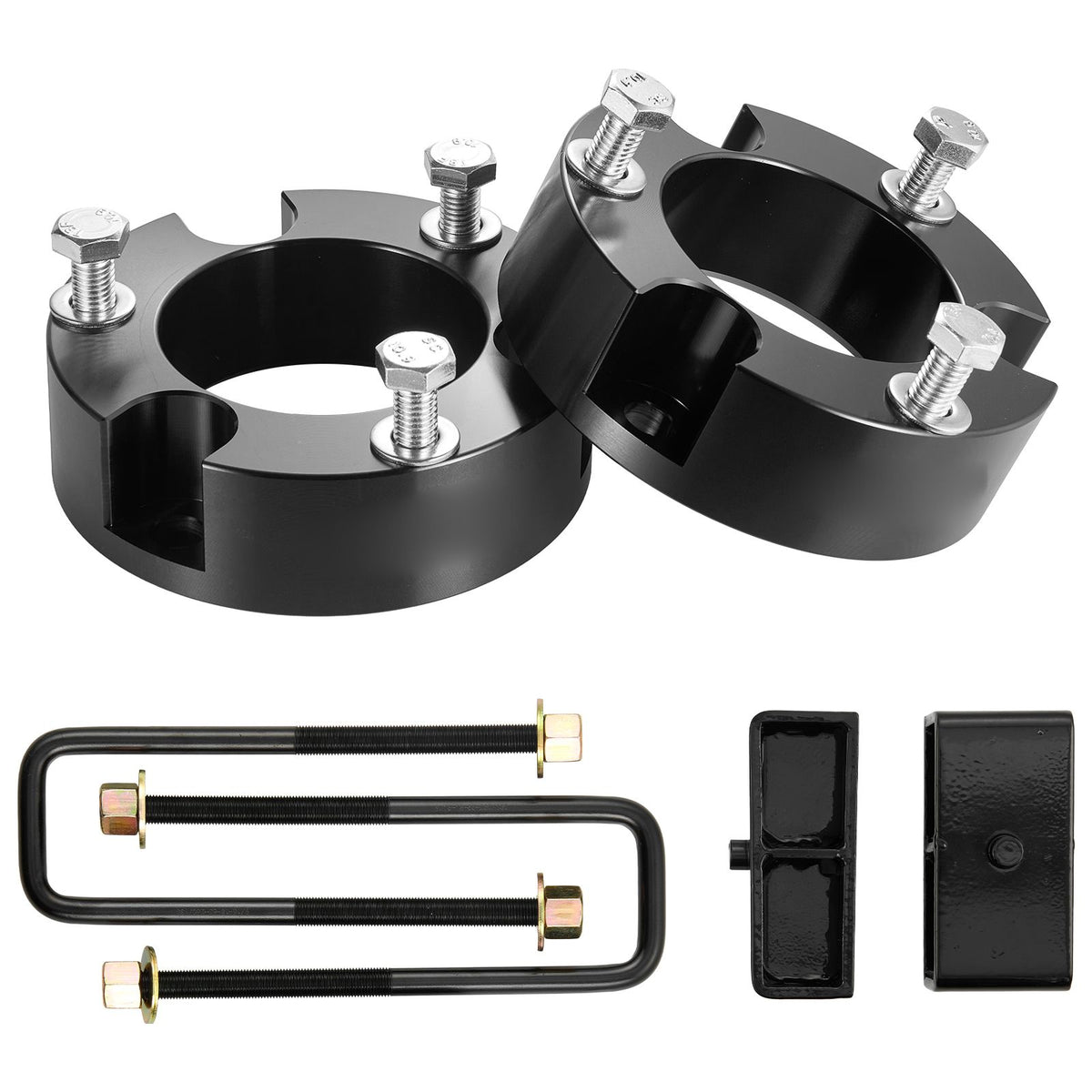 76.2 mm Front and 50.8 mm Rear Leveling Lift Kit for 2005-2021 2022 2023 Toyota Tacoma 2WD/4WD, Chassis Level Kit with 2 Front Strut Spacers, 2 Rear Lift Blocks, 4 U-Bolts, Suspension Level Kit