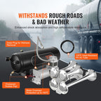 Train Horns Kit, 4 Trumpet Air Horn Kit, 150dB Train Horns for Pickup Trucks, 12V 160 psi Air Compressor 2.6 Gal/10 L Tank with Gauge for Any 12V Vehicle Car Truck Train Van Boat