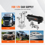 Train Horns Kit, 4 Trumpet Air Horn Kit, 150dB Train Horns for Pickup Trucks, 12V 160 psi Air Compressor 2.6 Gal/10 L Tank with Gauge for Any 12V Vehicle Car Truck Train Van Boat