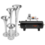 Train Horns Kit, 4 Trumpet Air Horn Kit, 150dB Train Horns for Pickup Trucks, 12V 160 psi Air Compressor 2.6 Gal/10 L Tank with Gauge for Any 12V Vehicle Car Truck Train Van Boat