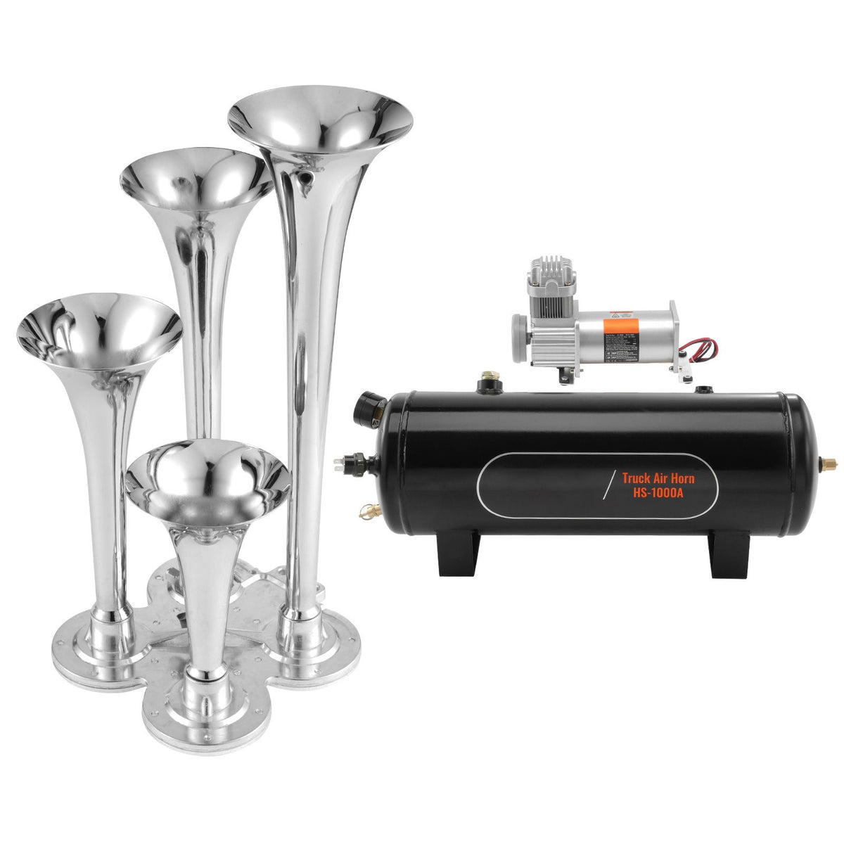 Train Horns Kit, 4 Trumpet Air Horn Kit, 150dB Train Horns for Pickup Trucks, 12V 160 psi Air Compressor 2.6 Gal/10 L Tank with Gauge for Any 12V Vehicle Car Truck Train Van Boat