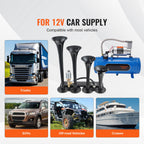Train Horns Kit, 4 Trumpet Air Horn Kit, 150dB Train Horns for Pickup Trucks, 12V 120 psi Air Compressor 1.6 Gal/6 L Tank with Gauge for Any 12V Vehicle Car Truck Train Van Boat