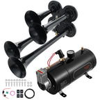 Train Horns Kit, 4 Trumpet Air Horn Kit, 150dB Train Horns for Pickup Trucks, 12V 120 psi Air Compressor 0.8 Gal/3 L Tank with Gauge for Any 12V Vehicle Car Truck Train Van Boat