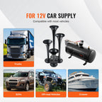 Train Horns Kit, 4 Trumpet Air Horn Kit, 150dB Train Horns for Pickup Trucks, 12V 120 psi Air Compressor 0.8 Gal/3 L Tank with Gauge for Any 12V Vehicle Car Truck Train Van Boat