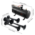 Train Horns Kit, 4 Trumpet Air Horn Kit, 150dB Train Horns for Pickup Trucks, 12V 120 psi Air Compressor 0.8 Gal/3 L Tank with Gauge for Any 12V Vehicle Car Truck Train Van Boat