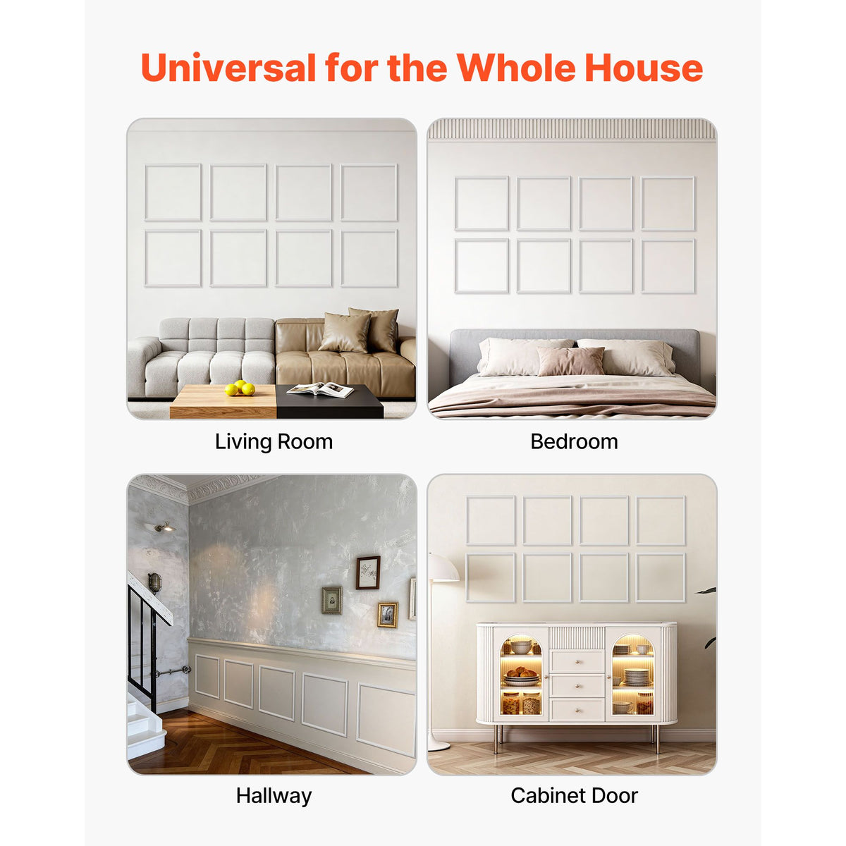 Wall Molding 12 Pack, 51 x 51 cm Wainscoting Panels Kit, Lightweight Paintable Polystyrene, Easy to Install, Waterproof Accent Wall Trim for Interior Décor Living Room, Bedroom, Home, White