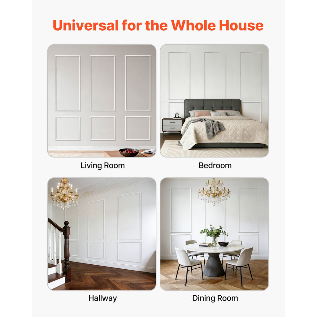 Wall Molding 3 Pack, Wainscoting Panels Kit, Lightweight Paintable Polystyrene, Easy to Install, Waterproof Accent Wall Trim for Interior Décor Living Room, Bedroom, White (61x137 + 61x61 cm)