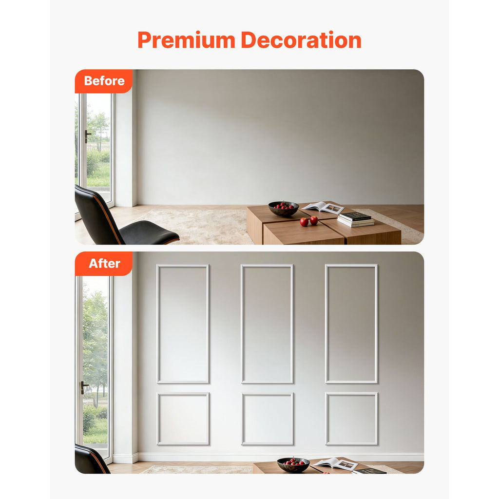 Wall Molding 3 Pack, Wainscoting Panels Kit, Lightweight Paintable Polystyrene, Easy to Install, Waterproof Accent Wide Profile Trim for Interior Living Room, Bedroom,White (61x137 + 61x61 cm)