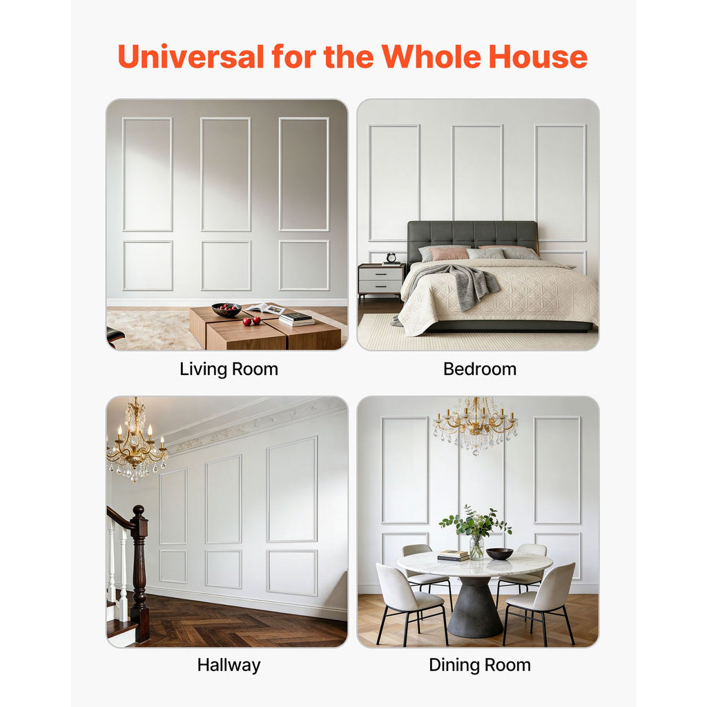 Wall Molding 3 Pack, Wainscoting Panels Kit, Lightweight Paintable Polystyrene, Easy to Install, Waterproof Accent Wide Profile Trim for Interior Living Room, Bedroom,White (61x137 + 61x61 cm)