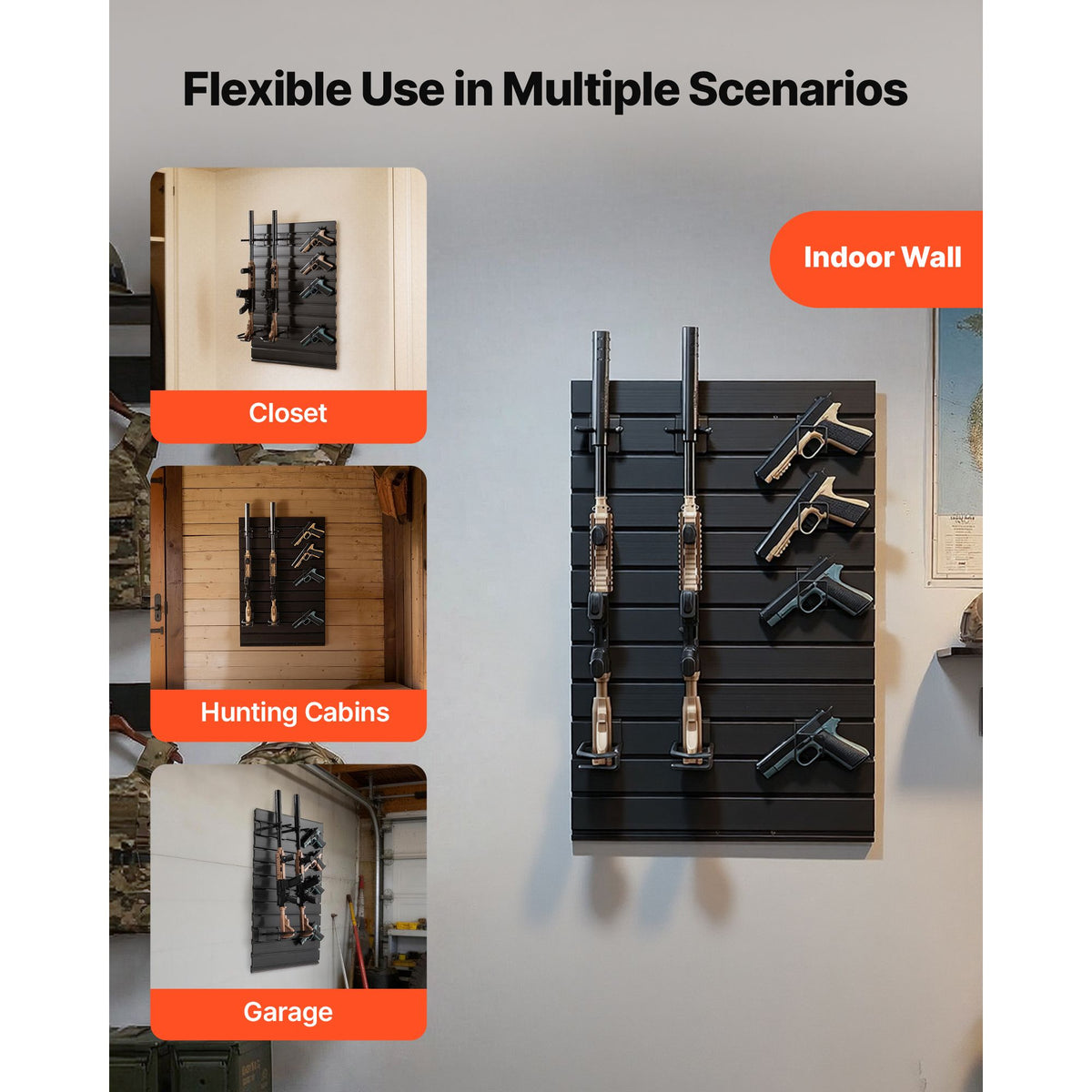 Gun Rack, Wall Mount, Tactical Rifle Shotgun Handgun Storage, Heavy-Duty PVC Panels & Steel Wall Racks, Securely Holds up to 2 Rifles & 4 Pistols, Modular Firearms Gun Gear Accessories Organizer