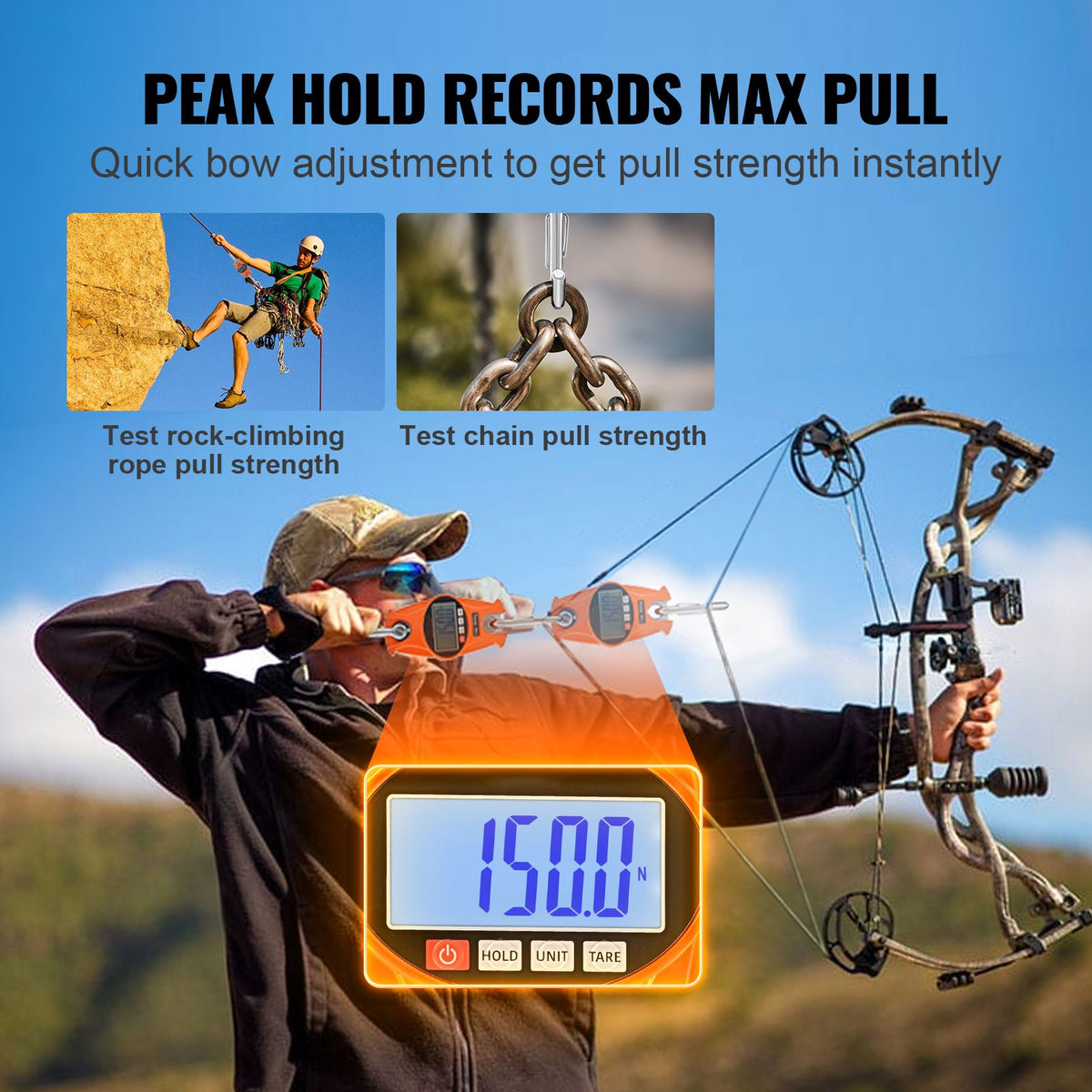 Digital Crane Scale, 660 lbs/300 kg, Industrial Heavy Duty Hanging Scale with Cast Aluminum Case & LCD Screen, Handheld Mini Crane with Hooks for Farm, Hunting, Fishing, Outdoor, Garage (Orange)