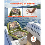 Boat Seat, Low Backrest, Folding Fishing Boat Seat with Thickened Sponge Cushion & PU Polyester Fabric, Strong PP Frame, Flip Up Boat Seat for Fishing Boats, Yachts, Ships, Camouflage Color