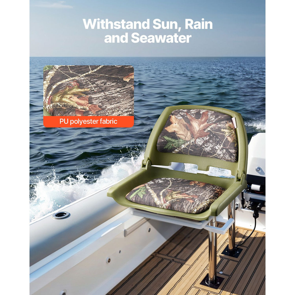 Boat Seat, Low Backrest, Folding Fishing Boat Seat with Thickened Sponge Cushion & PU Polyester Fabric, Strong PP Frame, Flip Up Boat Seat for Fishing Boats, Yachts, Ships, Camouflage Color