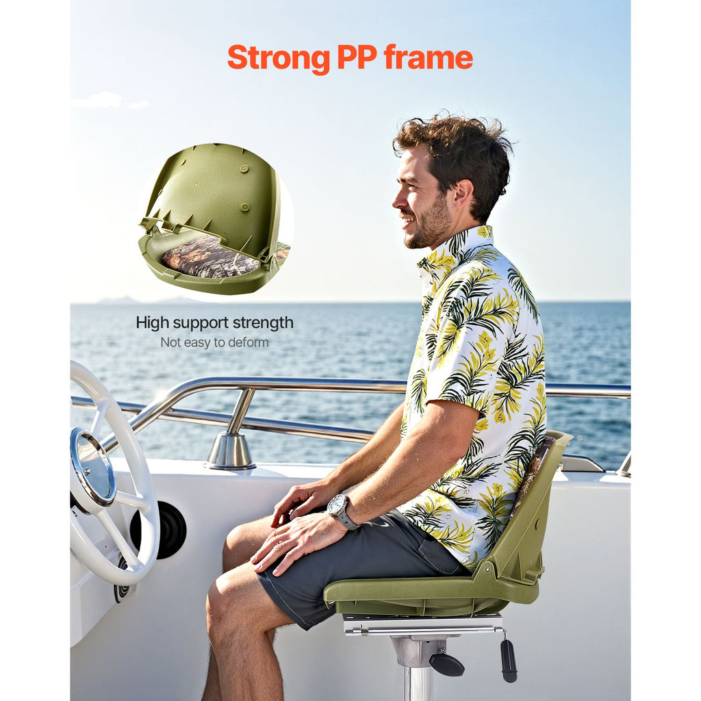 Boat Seat, Low Backrest, Folding Fishing Boat Seat with Thickened Sponge Cushion & PU Polyester Fabric, Strong PP Frame, Flip Up Boat Seat for Fishing Boats, Yachts, Ships, Camouflage Color