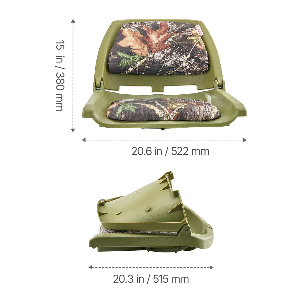 Boat Seat, Low Backrest, Folding Fishing Boat Seat with Thickened Sponge Cushion & PU Polyester Fabric, Strong PP Frame, Flip Up Boat Seat for Fishing Boats, Yachts, Ships, Camouflage Color