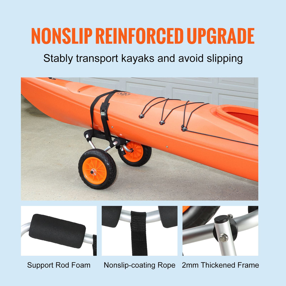 Foldable Kayak Cart Canoe Boat Carrier 250lbs Load with 10'' Solid Tires