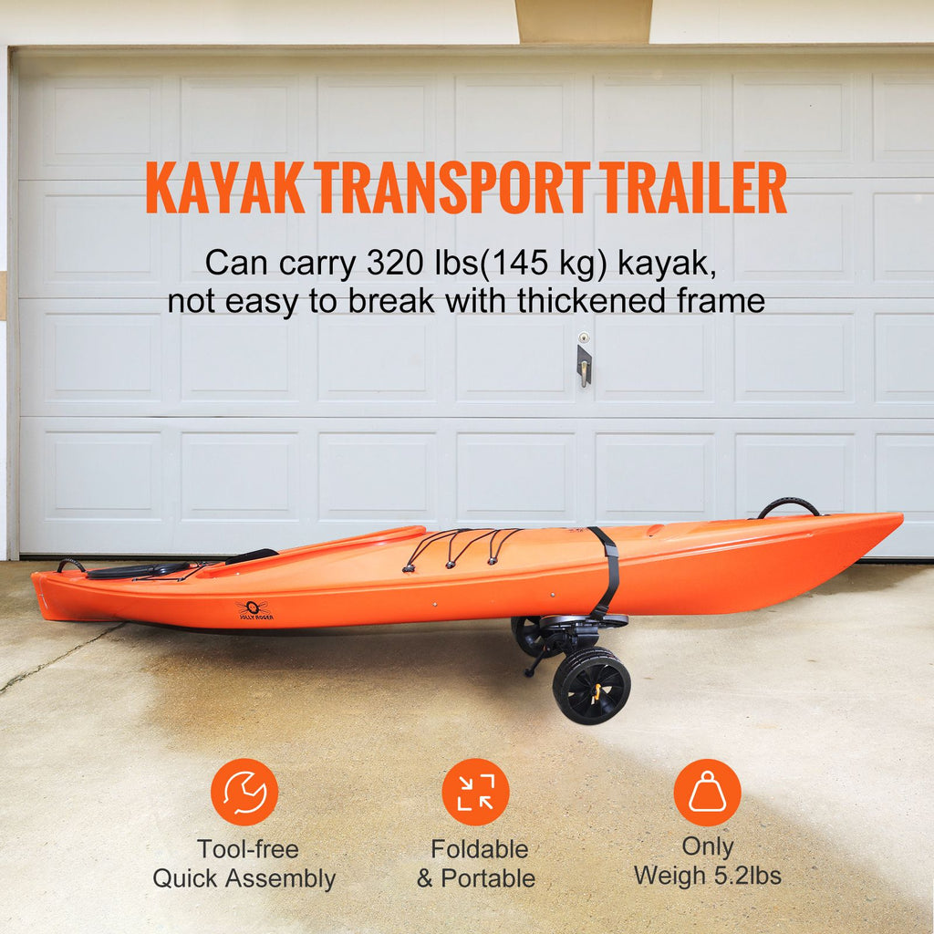 Adjustable Kayak Cart Canoe Boat Carrier 320lbs Load with 10'' Solid Tires