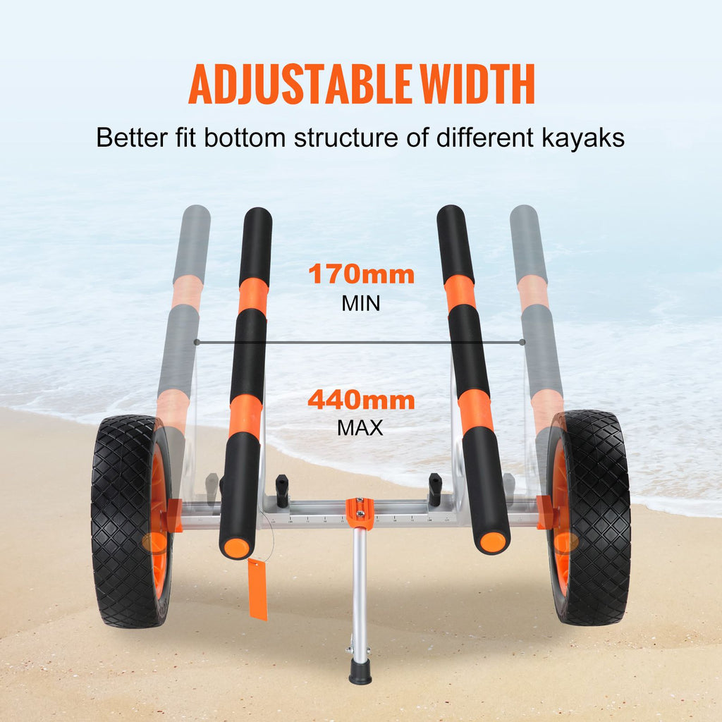 Adjustable Kayak Cart Canoe Boat Carrier 450lbs Load with 12'' Solid Tires