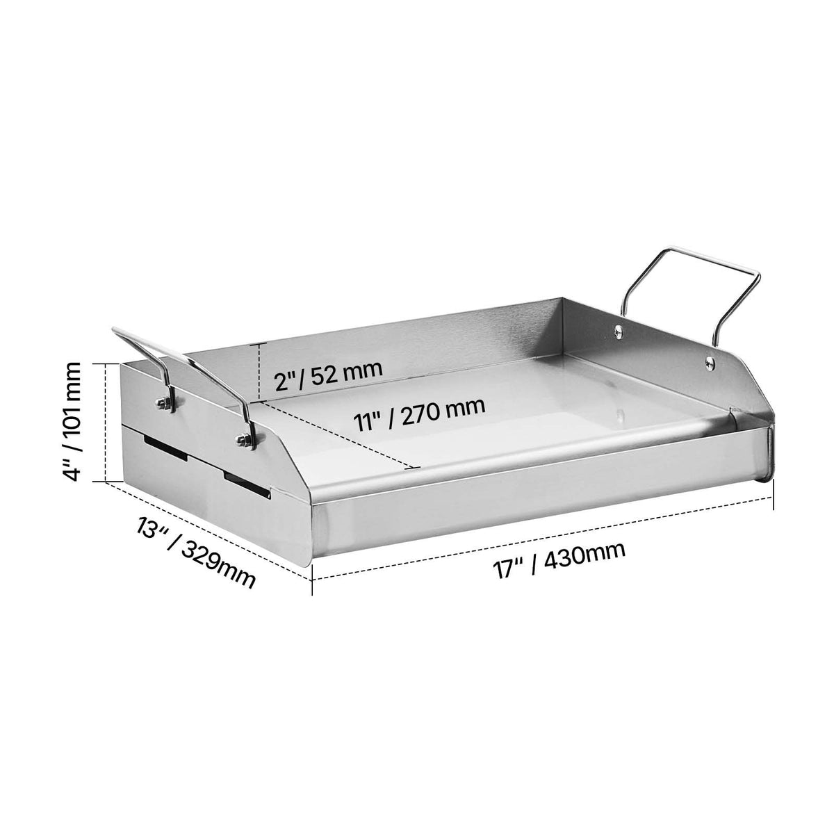 Stainless Steel Griddle, 17x13 inch Universal Flat Top Rectangular Plate, Gas Grill Griddle for BBQ Grill, Teppanyaki, Portable Family Cookware with Handle, for Camping Tailgating Party