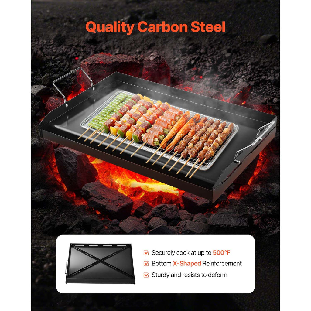 Carbon Steel Griddle, 24x16 inch Universal Flat Top Rectangular Plate, Gas Grill Griddle for BBQ Grill, Teppanyaki, Portable Family Cookware with Handle, for Camping Tailgating Party