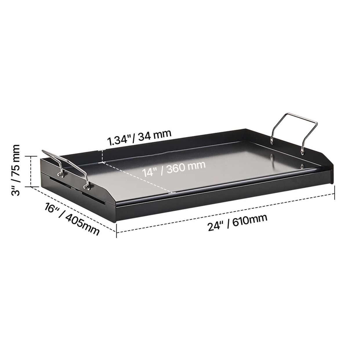 Carbon Steel Griddle, 24x16 inch Universal Flat Top Rectangular Plate, Gas Grill Griddle for BBQ Grill, Teppanyaki, Portable Family Cookware with Handle, for Camping Tailgating Party