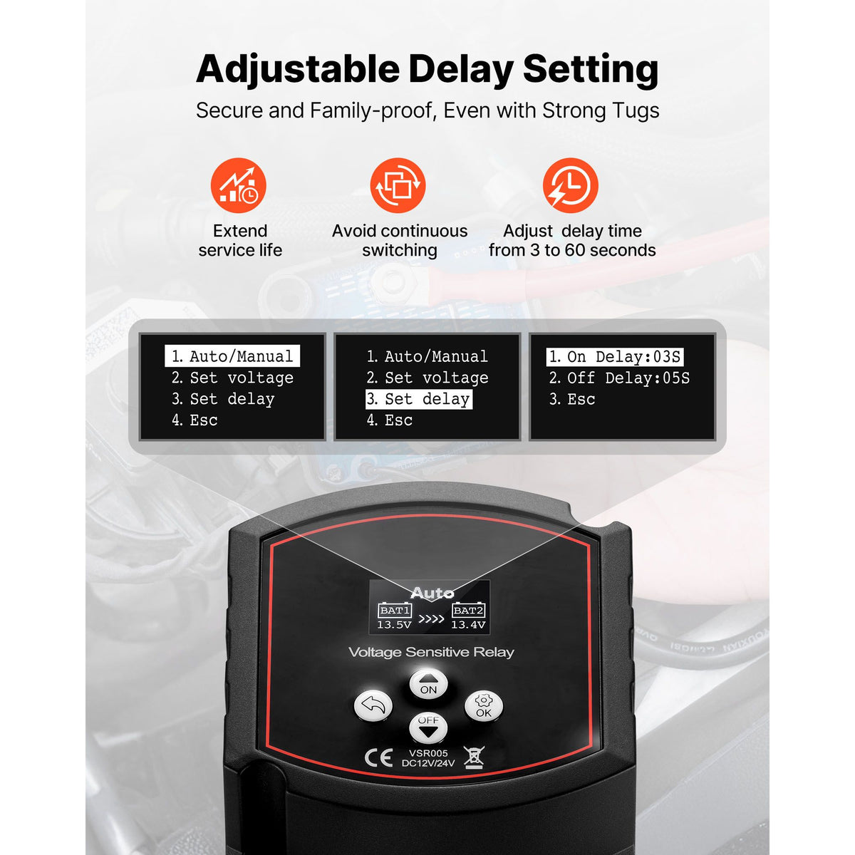 Dual Battery Isolator, 12V 300 Amp, Manual and Automatic VSR Voltage Sensitive Relay with LCD Screen, Smart Battery Isolator for Lithium & Lead-Acid Batteries, for Car Truck RV UTV ATV Boat