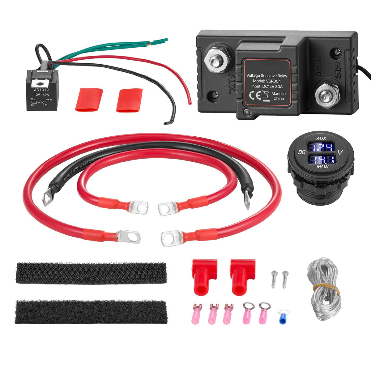 Dual Battery Isolator Kit, 12V 80 Amp, Manual and Automatic VSR Voltage Sensitive Relay with Voltmeter, LCD Screen, Smart Battery Isolator, Compatible with Lead-Acid Batteries, for UTV, ATV