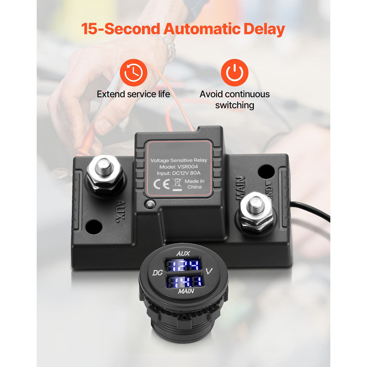 Dual Battery Isolator Kit, 12V 80 Amp, Manual and Automatic VSR Voltage Sensitive Relay with Voltmeter, LCD Screen, Smart Battery Isolator, Compatible with Lead-Acid Batteries, for UTV, ATV