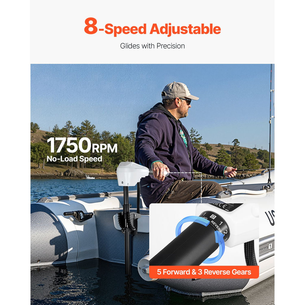 Electric Trolling Motor, Transom Mounted Outboard Boat Motors 12V 55lbs Thrust, 8-Speed Electric Boat Engine w/ Battery Indicator, for Kayaks, Fishing Boats on Freshwater/Saltwater, 30-In Shaft