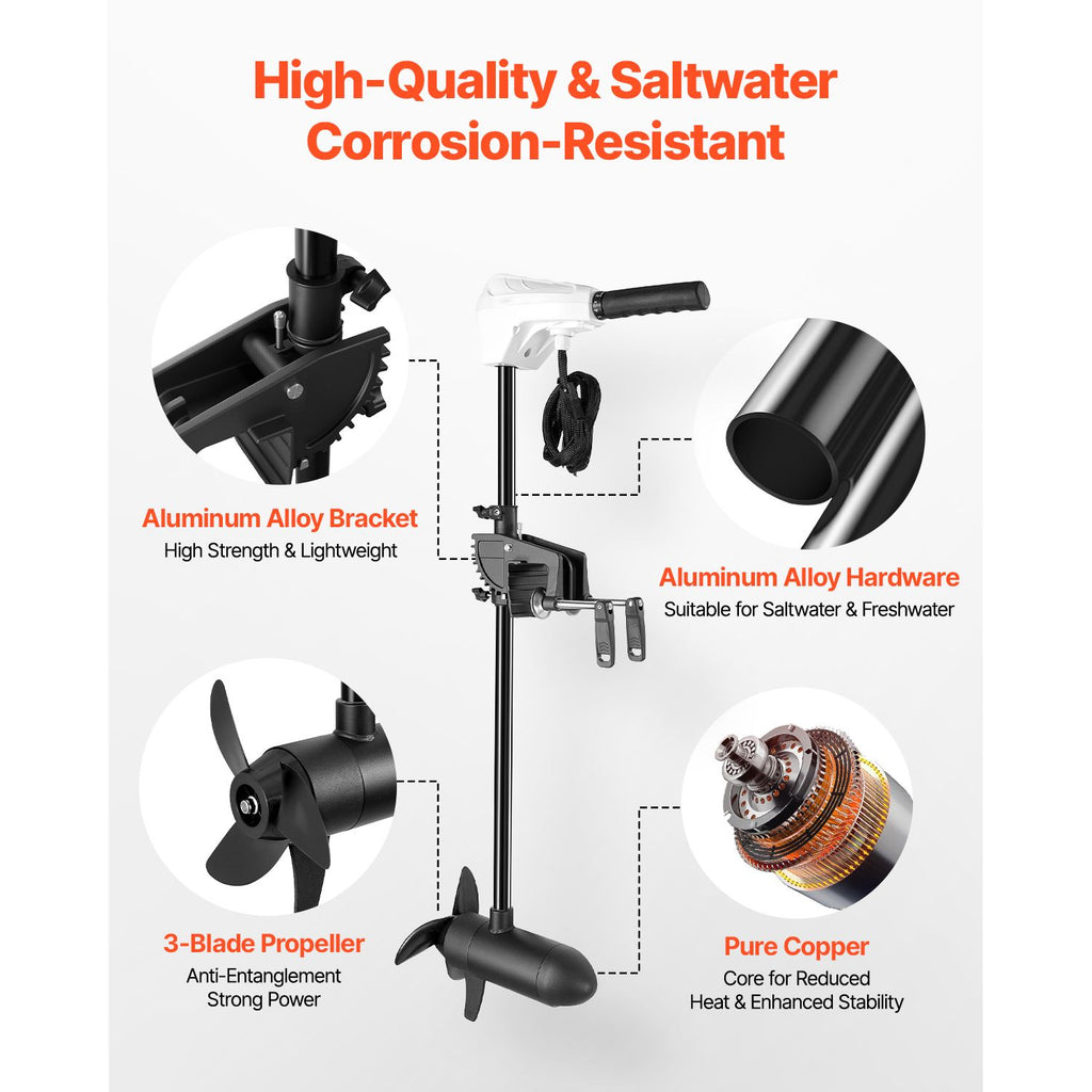 Electric Trolling Motor, Transom Mounted Outboard Boat Motors 12V 55lbs Thrust, 8-Speed Electric Boat Engine w/ Battery Indicator, for Kayaks, Fishing Boats on Freshwater/Saltwater, 30-In Shaft