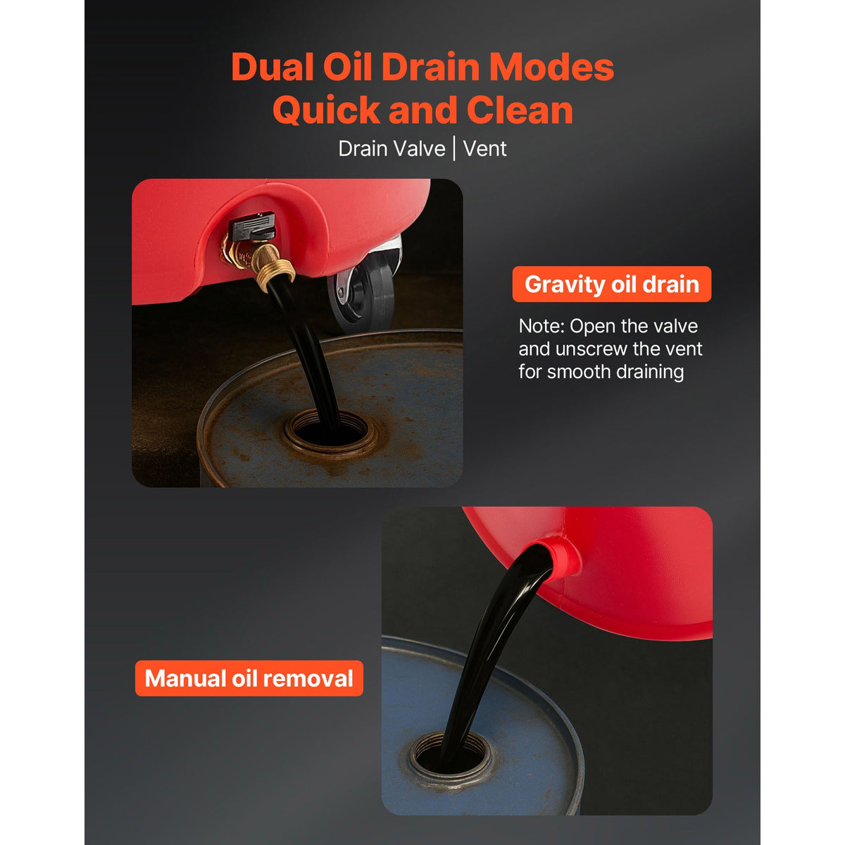 68L Waste Oil Drain Tank, Industrial Fluid Drain Tank with Adjustable Funnel Height, Portable Oil Drainer with Wheels, Fluid Fuel Transfer Drainage for Auto Repair Shops, Garages, Red