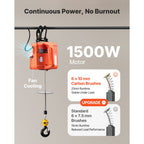 3-in-1 Electric Hoist Winch, 500 kg Capacity, 1500W Portable Electric Power Winch, 7.6 m Lifting Height, 5 m/min with Manual, Wired & Wireless Remote Control for Factory, Warehouss, Garage