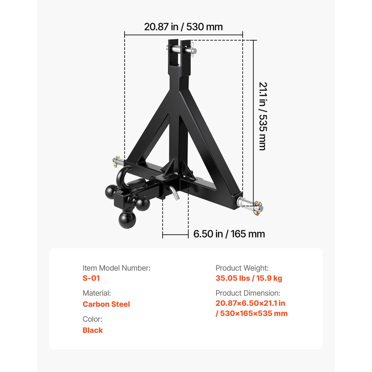 3 Point Trailer Hitch 2 in Receiver, 3pt Quick Hitch Attachment with 3 Trailer Balls, Tractor Tow Drawbar Adapter, Compatible with Kubota, Mahindra, Ford, Yanmar, John Deere, Massey Ferguson