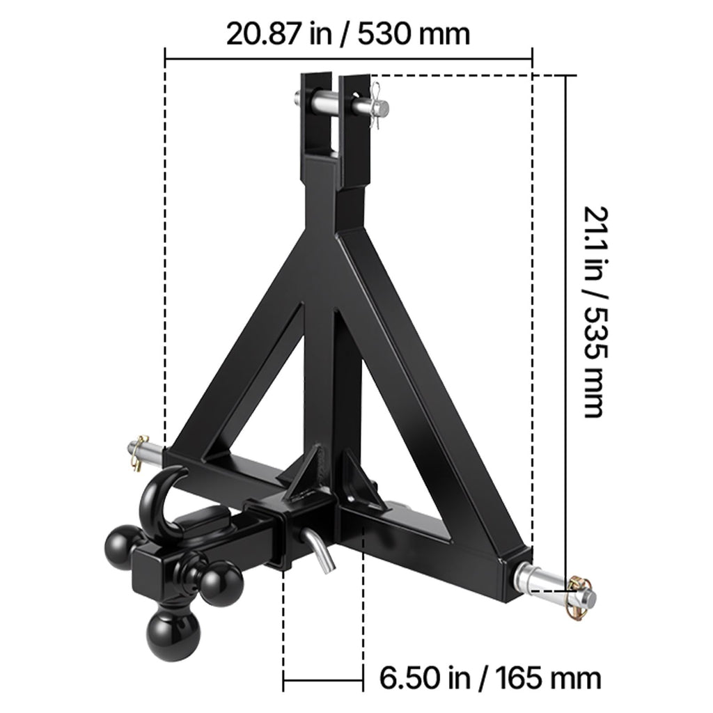 3 Point Trailer Hitch 2 in Receiver, 3pt Quick Hitch Attachment with 3 Trailer Balls, Tractor Tow Drawbar Adapter, Compatible with Kubota, Mahindra, Ford, Yanmar, John Deere, Massey Ferguson
