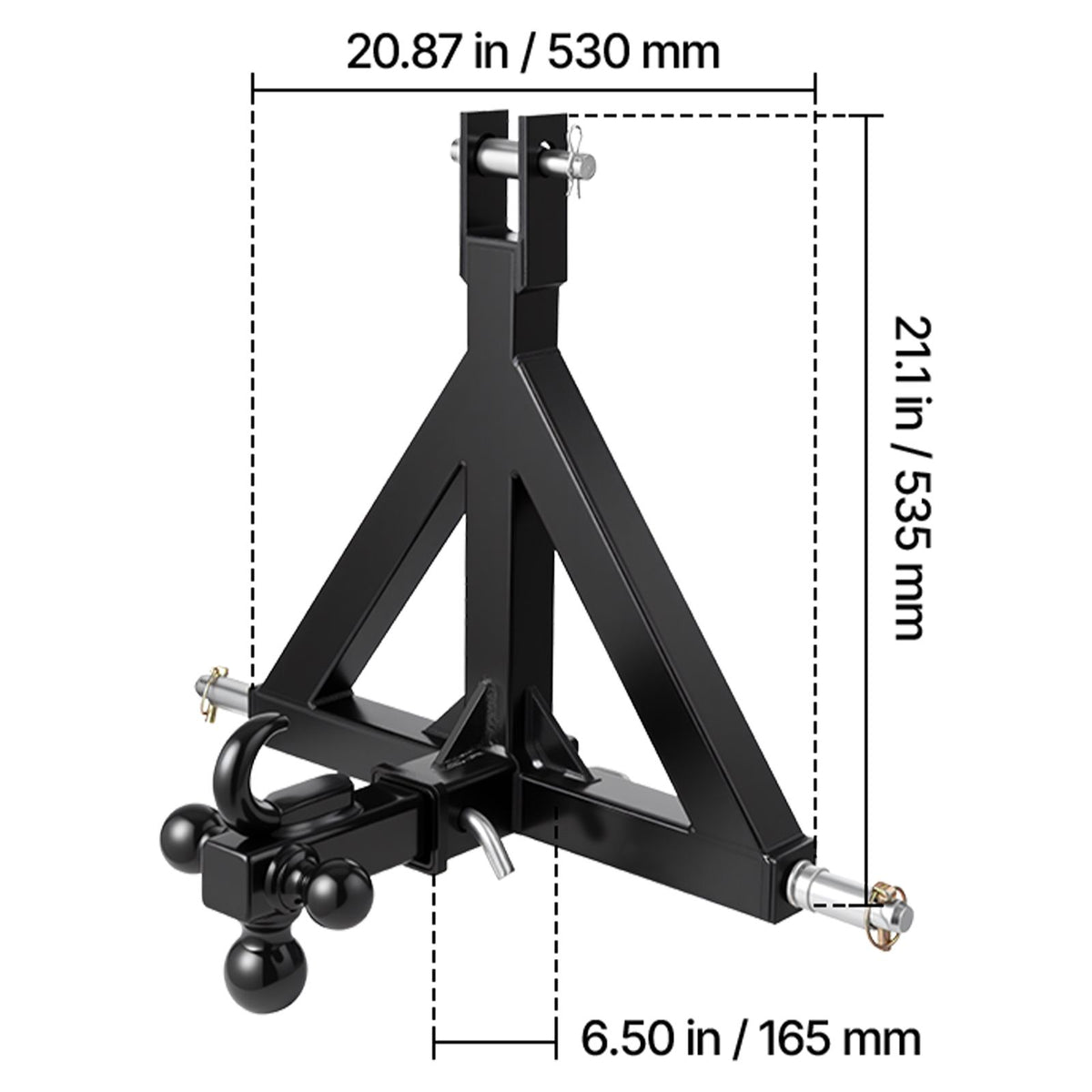 3 Point Trailer Hitch 2 in Receiver, 3pt Quick Hitch Attachment with 3 Trailer Balls, Tractor Tow Drawbar Adapter, Compatible with Kubota, Mahindra, Ford, Yanmar, John Deere, Massey Ferguson