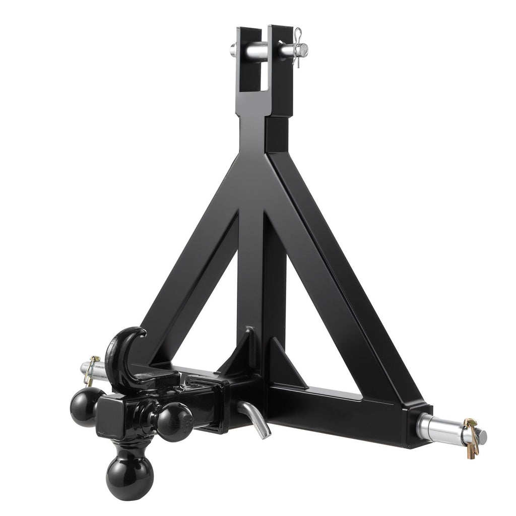 3 Point Trailer Hitch 2 in Receiver, 3pt Quick Hitch Attachment with 3 Trailer Balls, Tractor Tow Drawbar Adapter, Compatible with Kubota, Mahindra, Ford, Yanmar, John Deere, Massey Ferguson