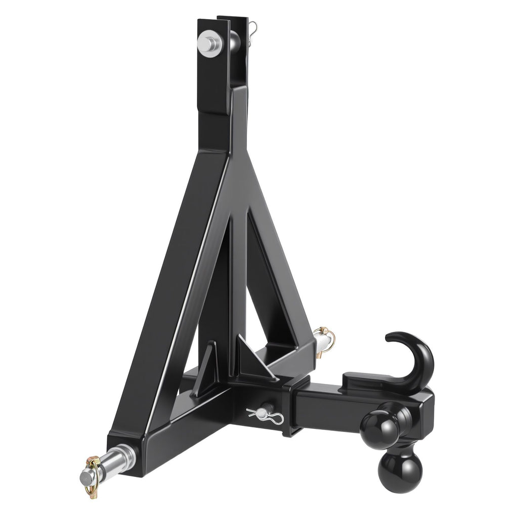 3 Point Trailer Hitch 2 in Receiver, 3pt Quick Hitch Attachment with 3 Trailer Balls, Tractor Tow Drawbar Adapter, Compatible with Kubota, Mahindra, Ford, Yanmar, John Deere, Massey Ferguson