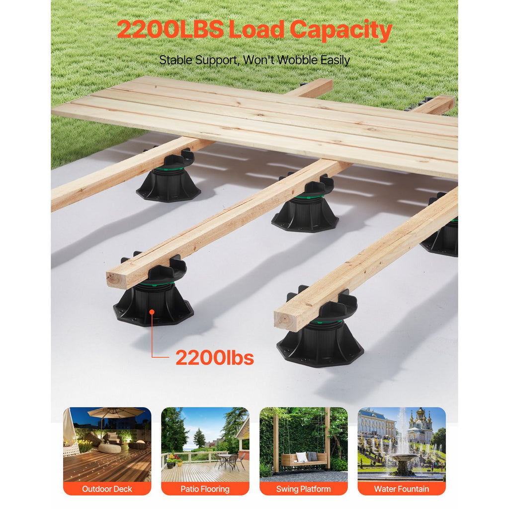 Deck Blocks 8 PCS, 2200 lbs / 997.90 kg Load Capacity Deck Support Plastic Pedestal Paver, Raising 3.54 - 4.65 inch / 90 - 118 mm, Height Adjustable Shed Foundation Base for Wood Concrete Metal