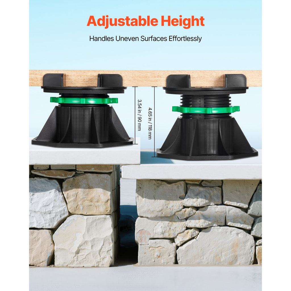 Deck Blocks 8 PCS, 2200 lbs / 997.90 kg Load Capacity Deck Support Plastic Pedestal Paver, Raising 3.54 - 4.65 inch / 90 - 118 mm, Height Adjustable Shed Foundation Base for Wood Concrete Metal