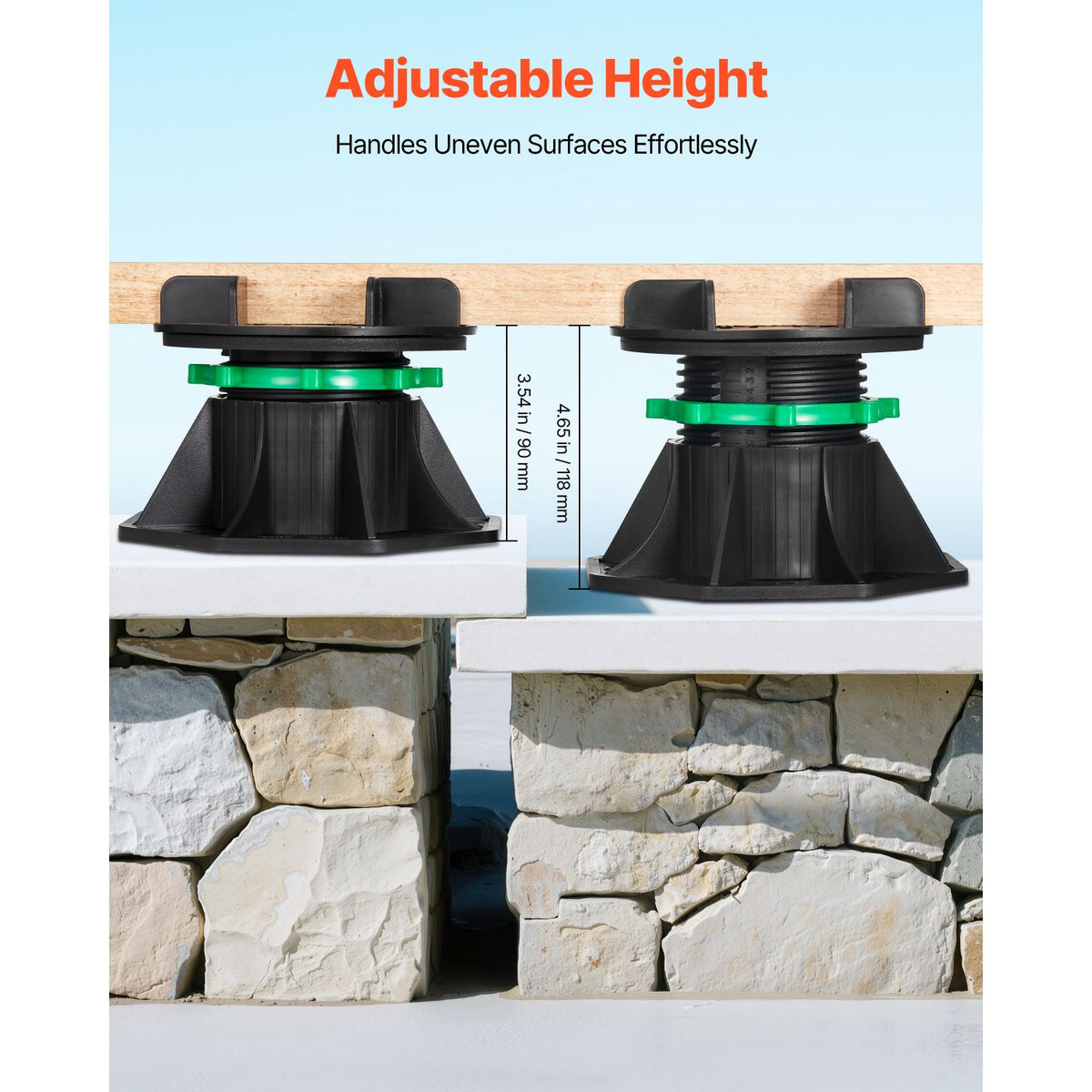 Deck Blocks 8 PCS, 2200 lbs / 997.90 kg Load Capacity Deck Support Plastic Pedestal Paver, Raising 3.54 - 4.65 inch / 90 - 118 mm, Height Adjustable Shed Foundation Base for Wood Concrete Metal