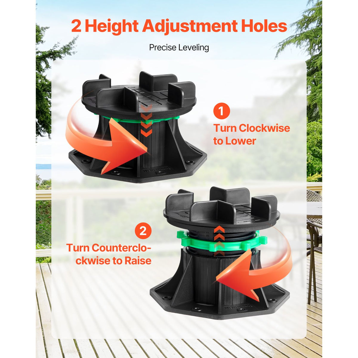 Deck Blocks 8 PCS, 2200 lbs / 997.90 kg Load Capacity Deck Support Plastic Pedestal Paver, Raising 3.54 - 4.65 inch / 90 - 118 mm, Height Adjustable Shed Foundation Base for Wood Concrete Metal
