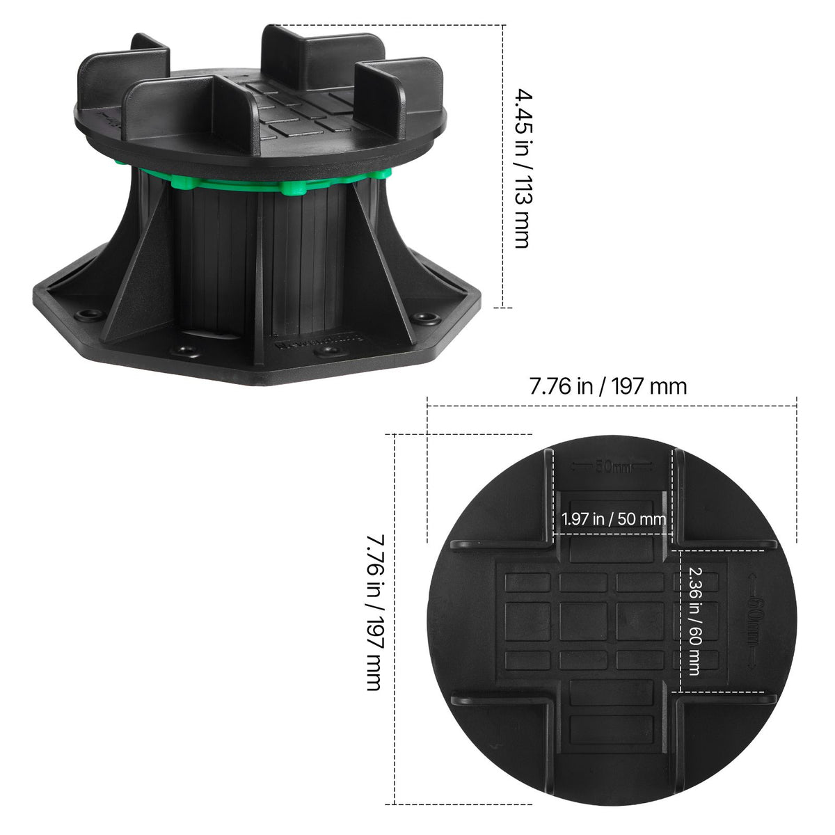 Deck Blocks 8 PCS, 2200 lbs / 997.90 kg Load Capacity Deck Support Plastic Pedestal Paver, Raising 3.54 - 4.65 inch / 90 - 118 mm, Height Adjustable Shed Foundation Base for Wood Concrete Metal